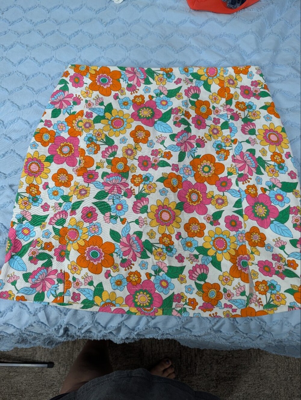 love on a hanger White Mini Skirt with Pink, Orange, Yellow & Green Floral Print